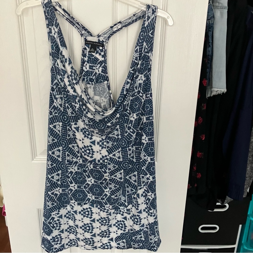 Banana Republic Blue and White Backless Tank Top